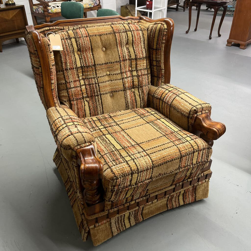 BROWN STRIPPED EASY CHAIR