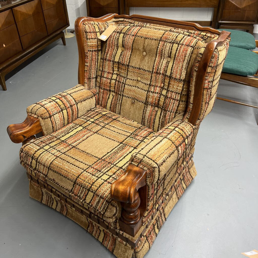 BROWN STRIPPED EASY CHAIR