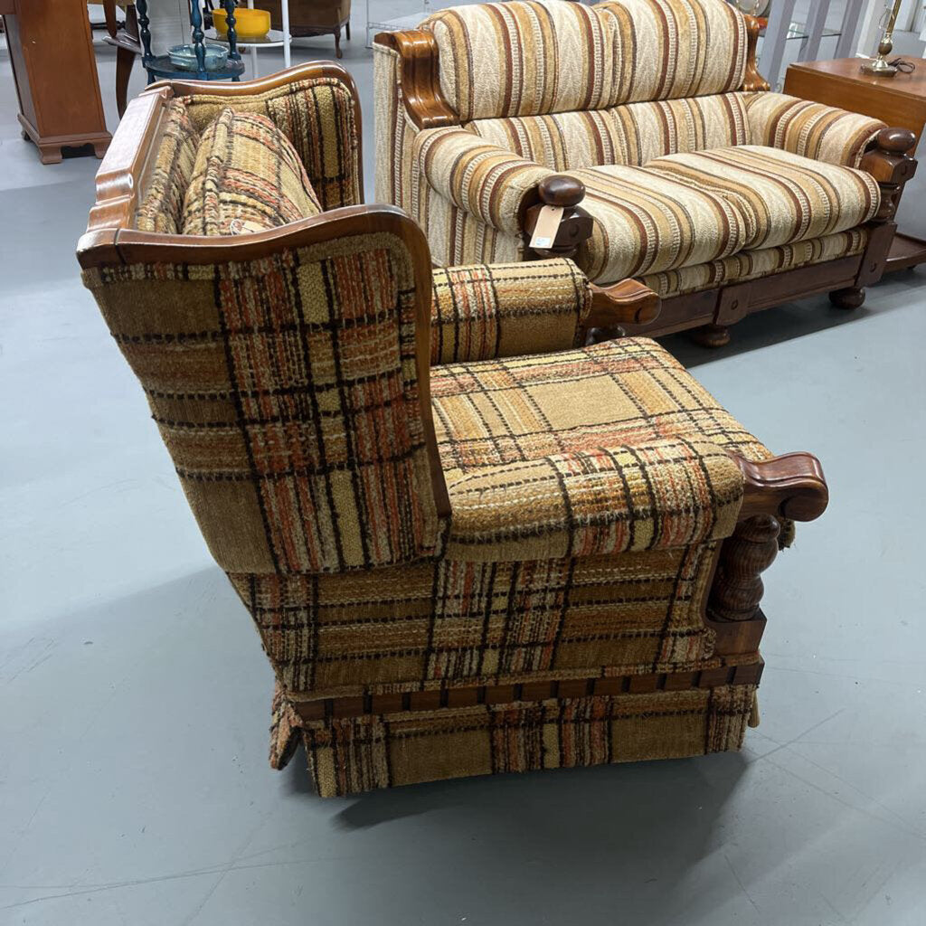 BROWN STRIPPED EASY CHAIR