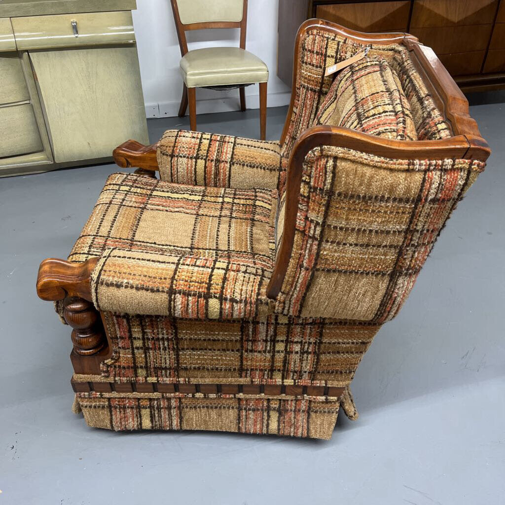 BROWN STRIPPED EASY CHAIR