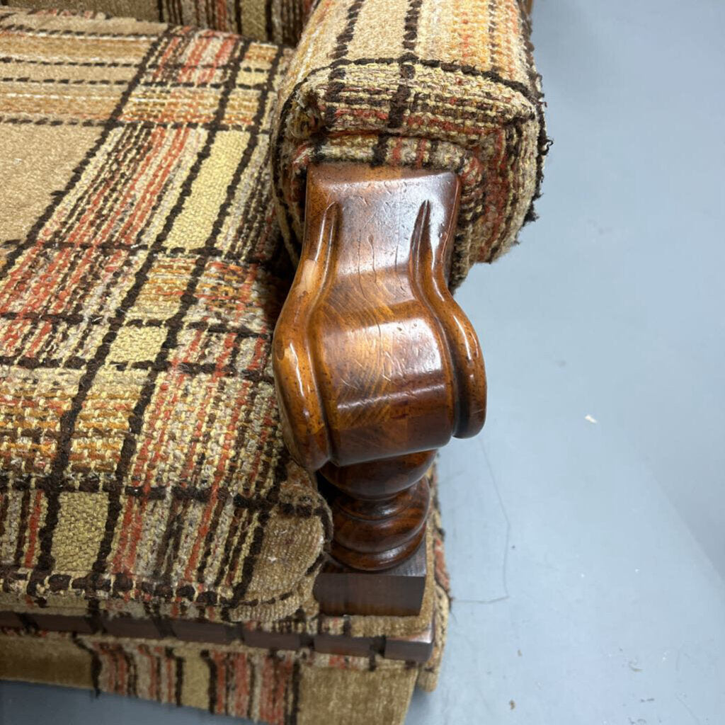 BROWN STRIPPED EASY CHAIR