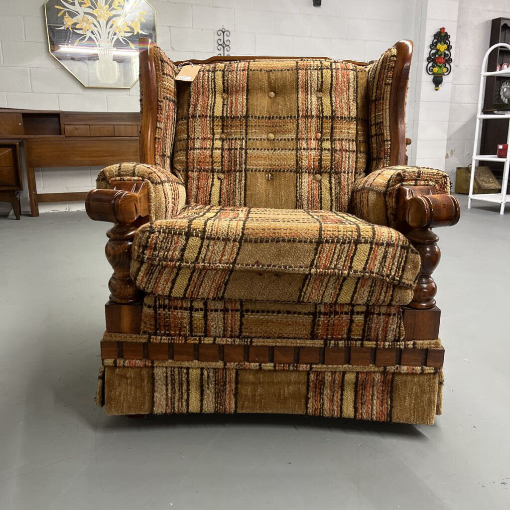 BROWN STRIPPED EASY CHAIR