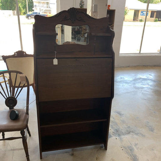 OLD OAK WOOD SECRETARY WITH MIRROR