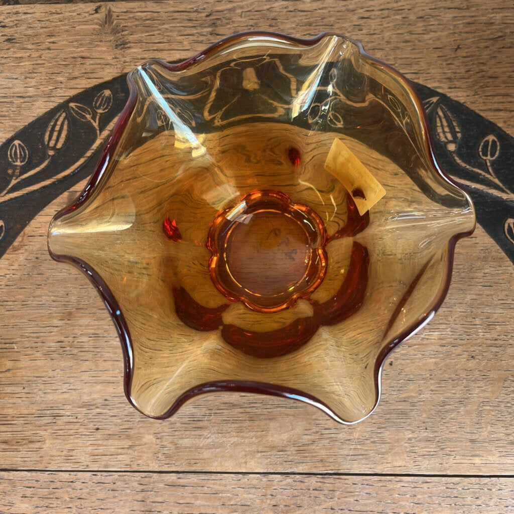 AMBER FLUTED BOWL