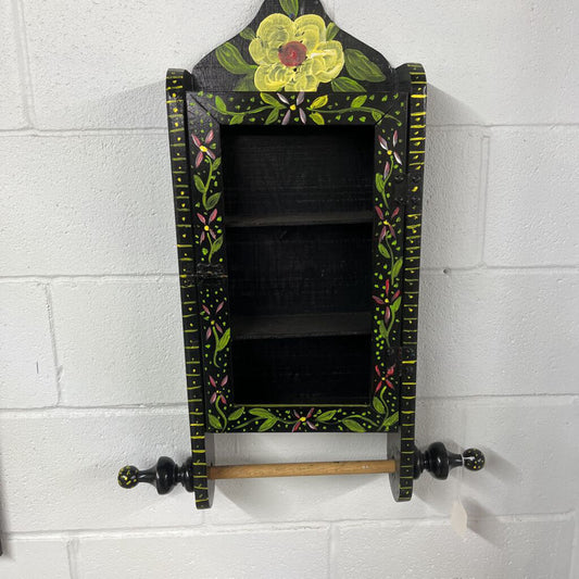 FOLKART TOLE PAINTED WALL CABINET