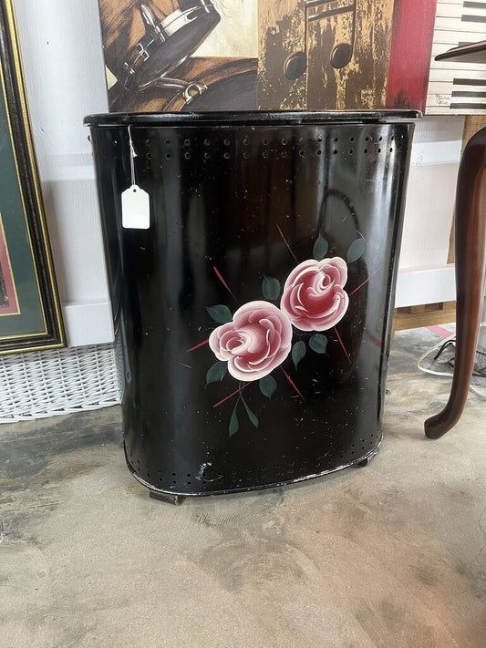 MID CENTURY BLACK METAL HAMPER