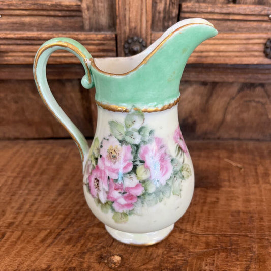 VINTAGE VICTORIAN FOOTED CREAMER GREEN FLORAL