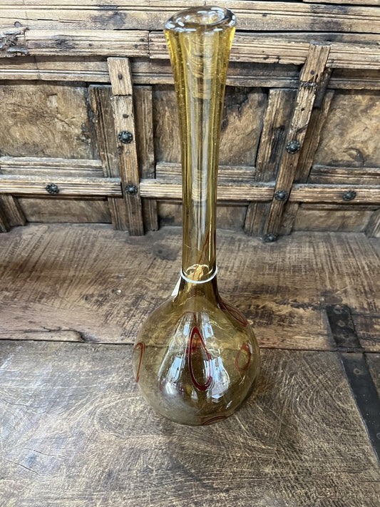 Tall Art Glass Amber/Red Vase