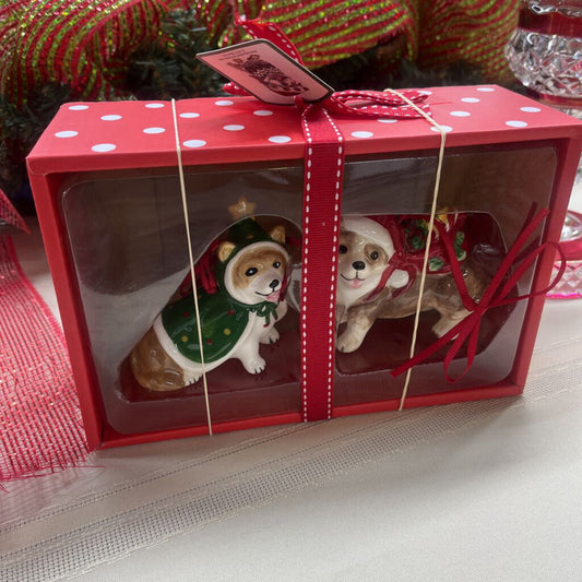 Blue Sky Christmas Pups Salt & Pepper Shakers