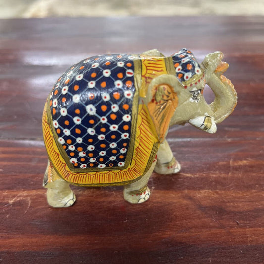 CARVED MARBLE STONE ELEPHANTED PAINTED