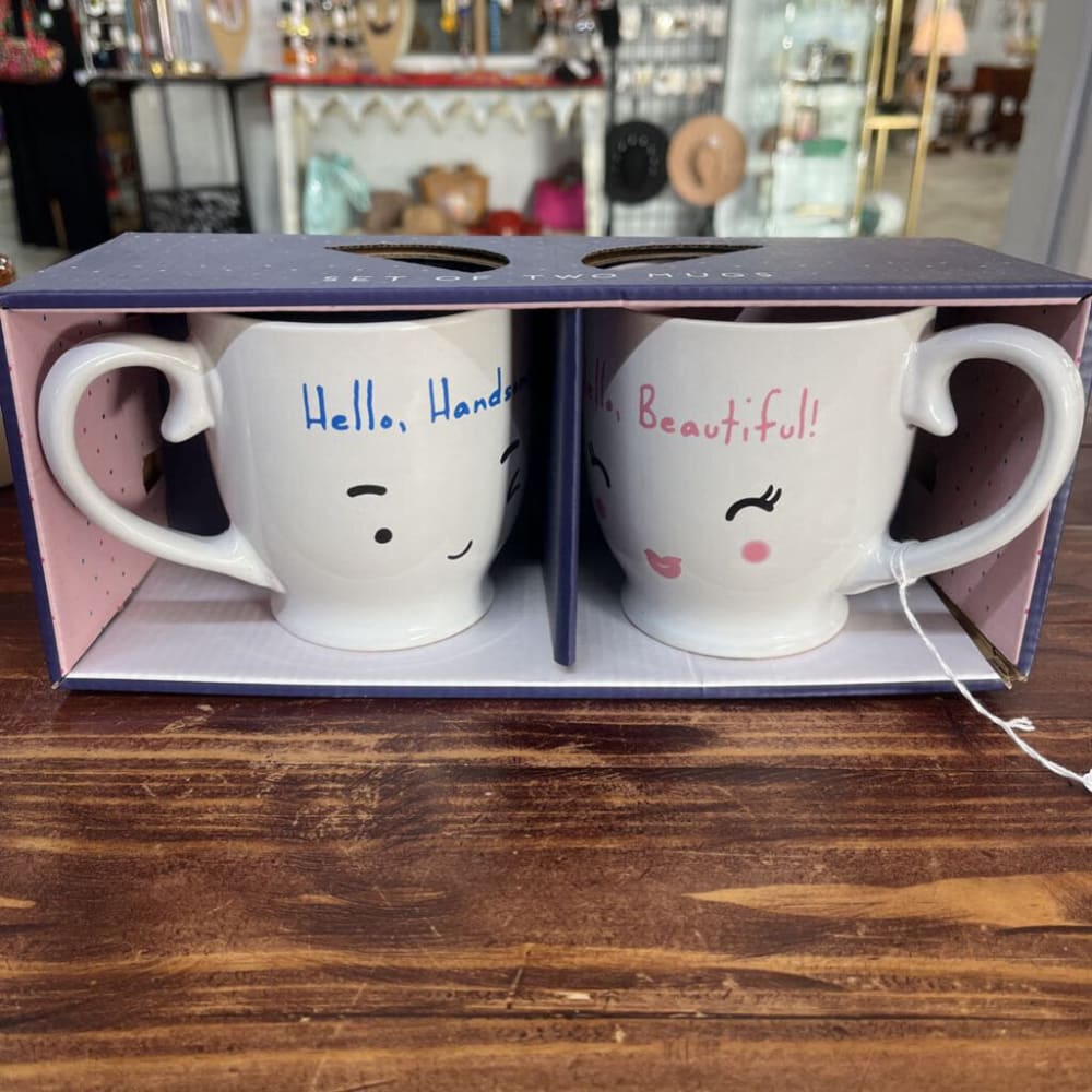 HELLO, HANDSOM HELLO, BEAUTIFUL SET OF MUGS