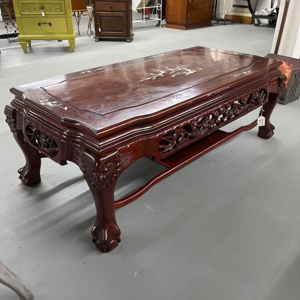 ORIENTAL ROSEWOOD INLAID COFFEE TABLE-Thriftique Marketplace