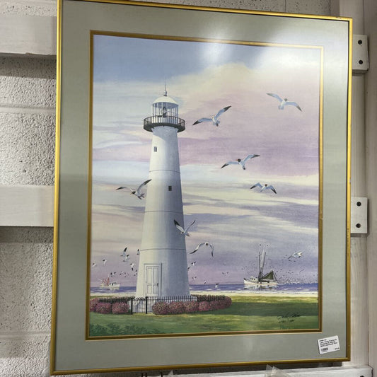 JOHN AKERS FRAMED & NUMBERED & SIGNED BILOXI LIGHTHOUSE PRINT