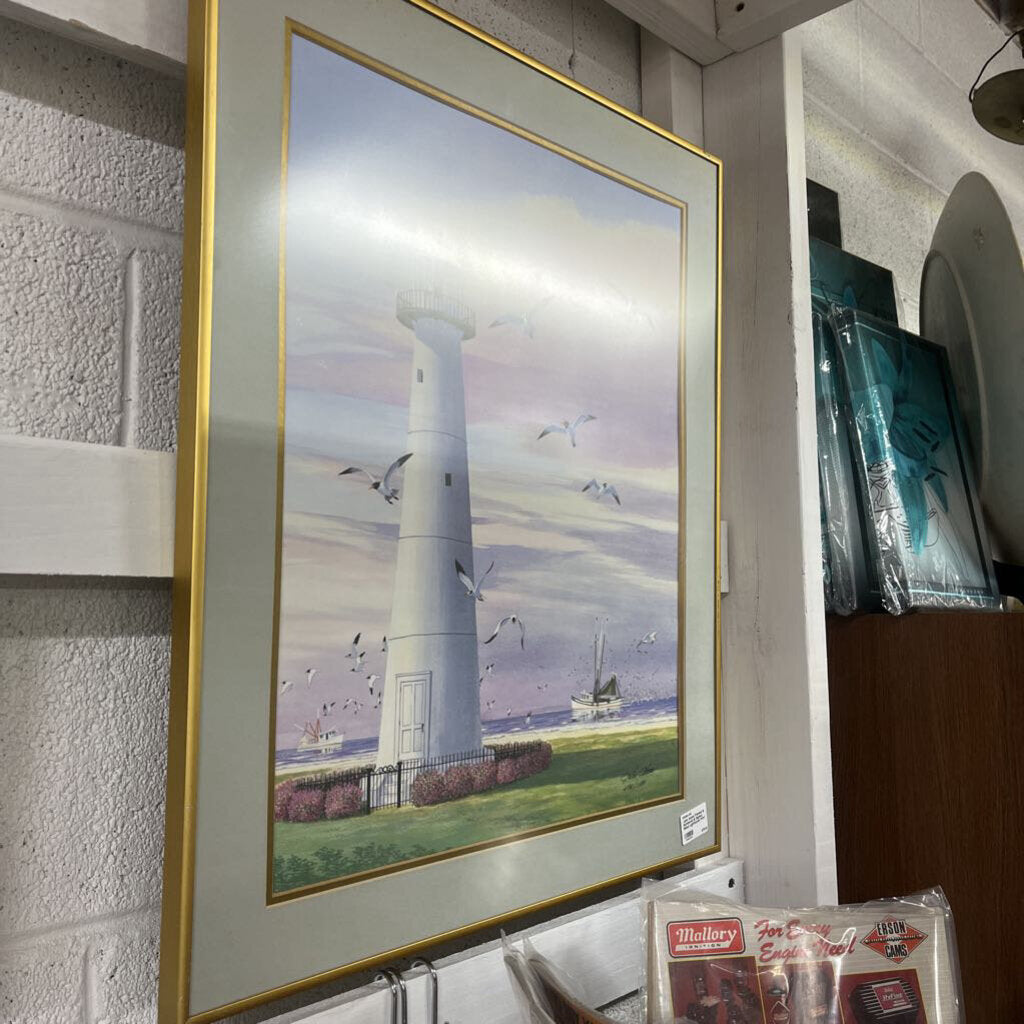 JOHN AKERS FRAMED & NUMBERED & SIGNED BILOXI LIGHTHOUSE PRINT