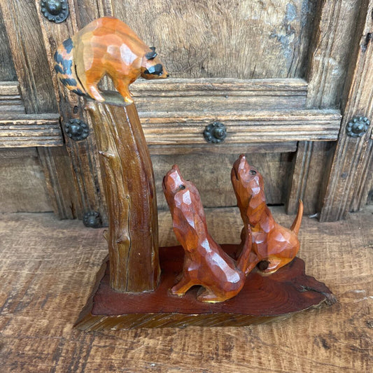 VINTAGE RARE SIGNED CARVED WOOD FIGURINE