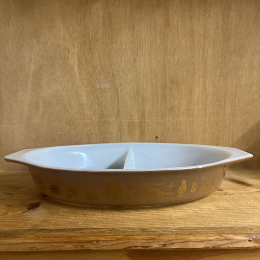 VINTAGE PYREX BROWN DIVIDED DISH