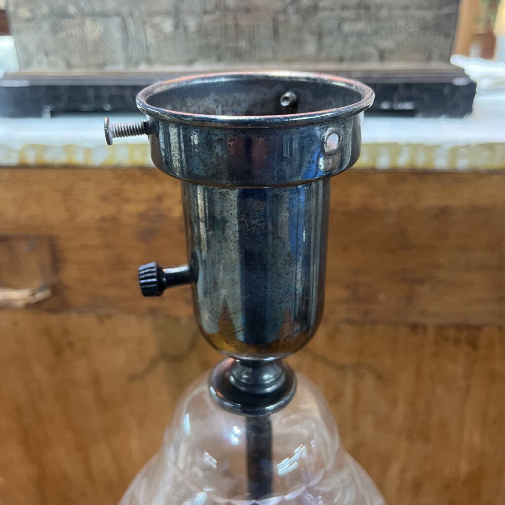 Antique Etched Crystal Silvertone Marble Lamp