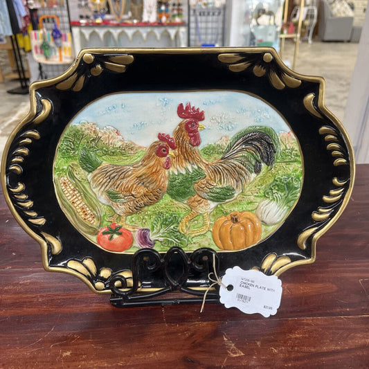 CHICKEN PLATE WITH EASEL-Thriftique Marketplace