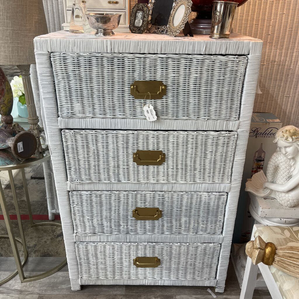 WHITE WICKER CHEST OF DRAWERS-Thriftique Marketplace