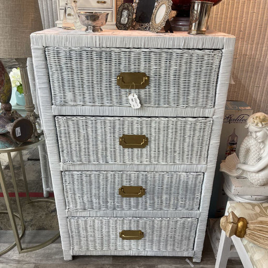 Thriftique Marketplace-WHITE WICKER CHEST OF DRAWERS