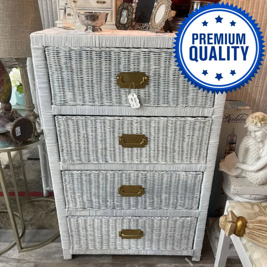 WHITE WICKER CHEST OF DRAWERS