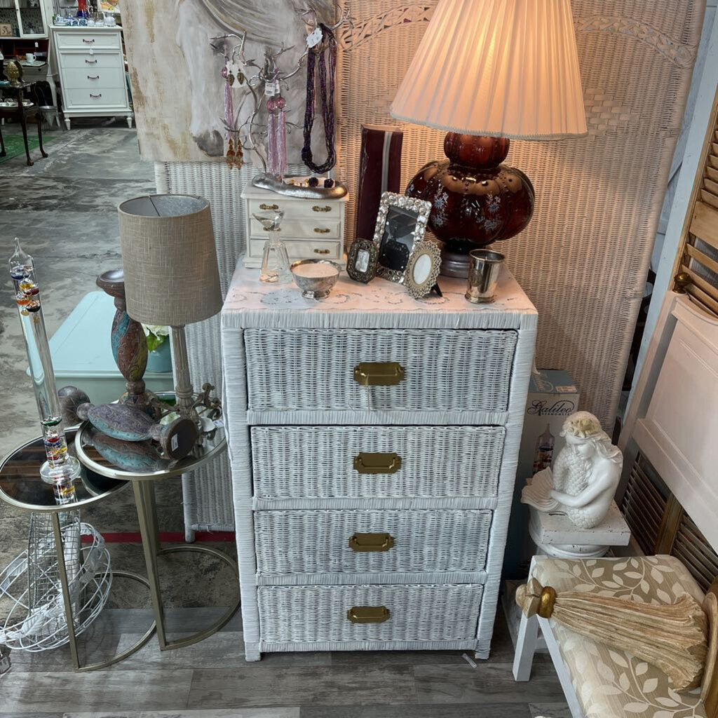 WHITE WICKER CHEST OF DRAWERS-Thriftique Marketplace