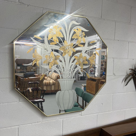 MID CENTURY OCTAGON ETCHED MIRROR