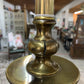 Pair MCM Flying Saucer Steffiel Torchiere Enamel & Brass Lamps Milk Glass Globes