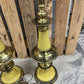 Pair MCM Flying Saucer Steffiel Torchiere Enamel & Brass Lamps Milk Glass Globes