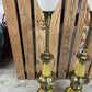 Pair MCM Flying Saucer Steffiel Torchiere Enamel & Brass Lamps Milk Glass Globes