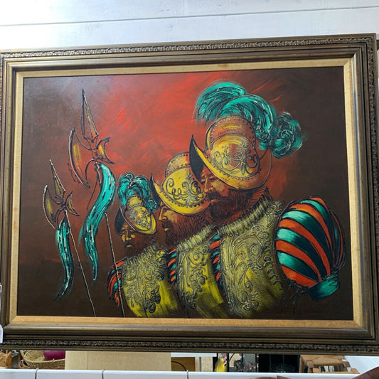 VINTAGE MID CENTURY MODERN OIL ON BOARD CONQUISTADOR SPANISH PORTRAIT (STORE LOCATED AT 2114 PASS ROAD, GULFPORT, MS)