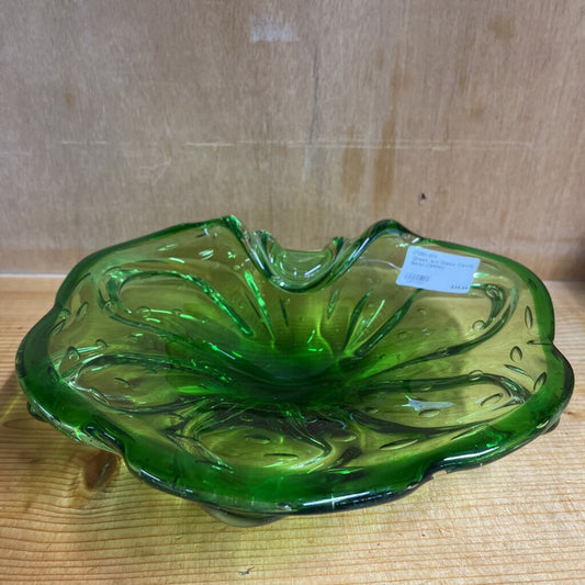 GREEN ART GLASS CANDY BOWL (1950S)