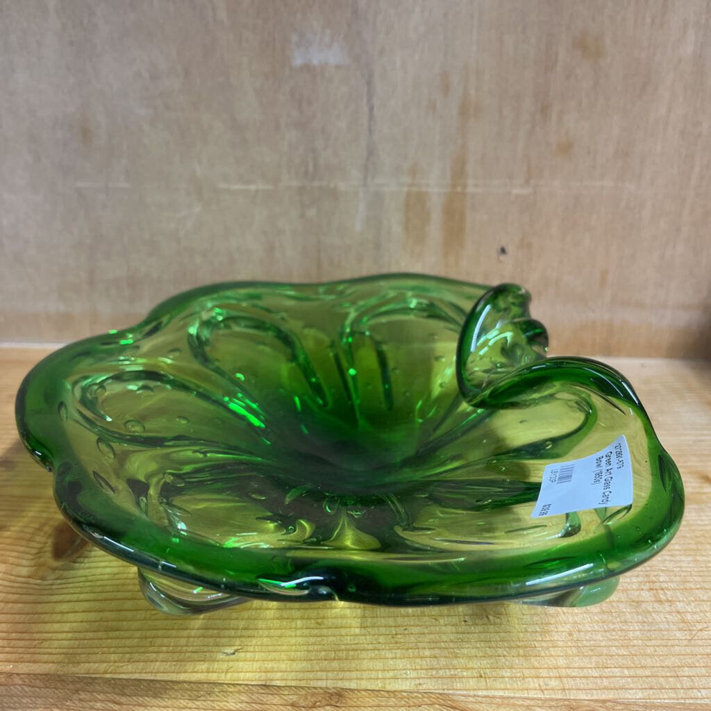Green Art Glass Candy Bowl (1950s)