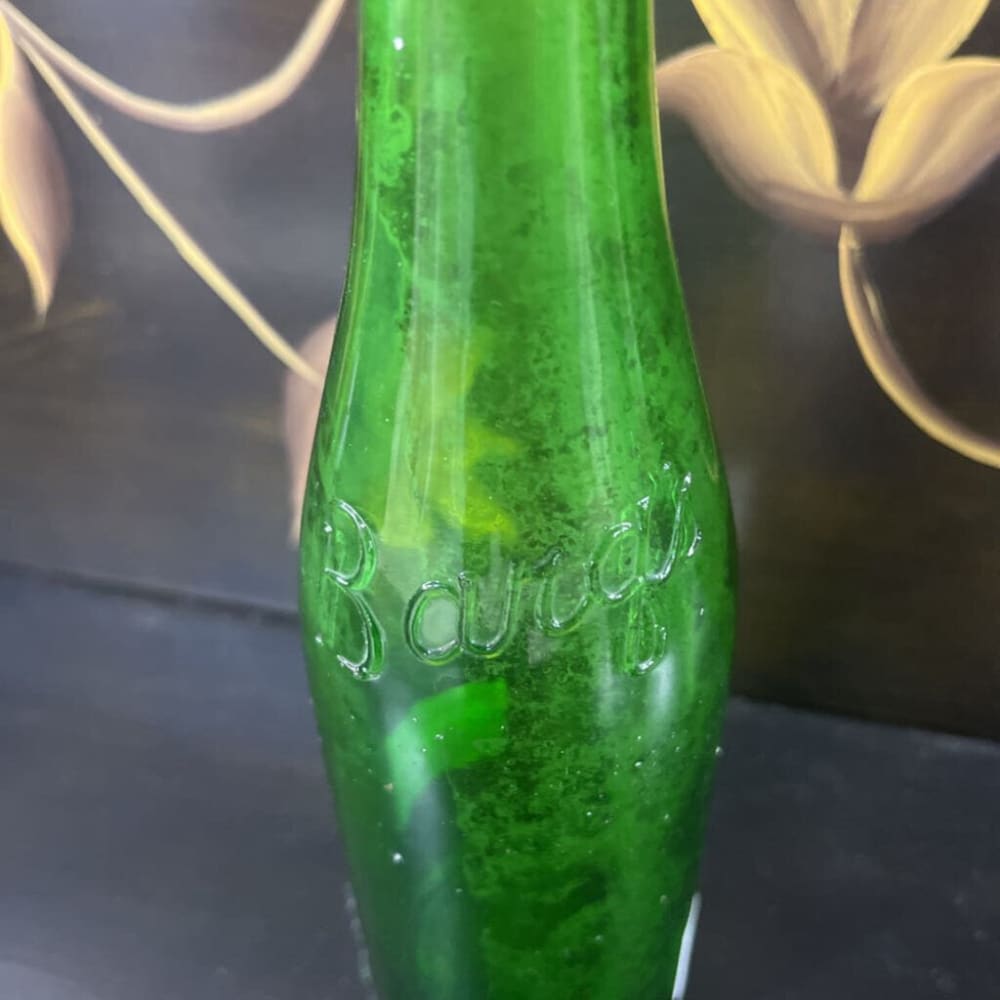 OLD GREEN GLASS BARQS ROOTBEER BOTTLE SMALL