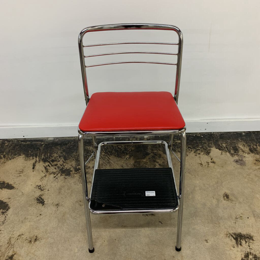 Thriftique Marketplace-VINTAGE COSCO FOLDING STEP STOOL W/RED SEAT