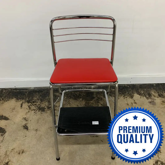 VINTAGE COSCO FOLDING STEP STOOL W/RED SEAT