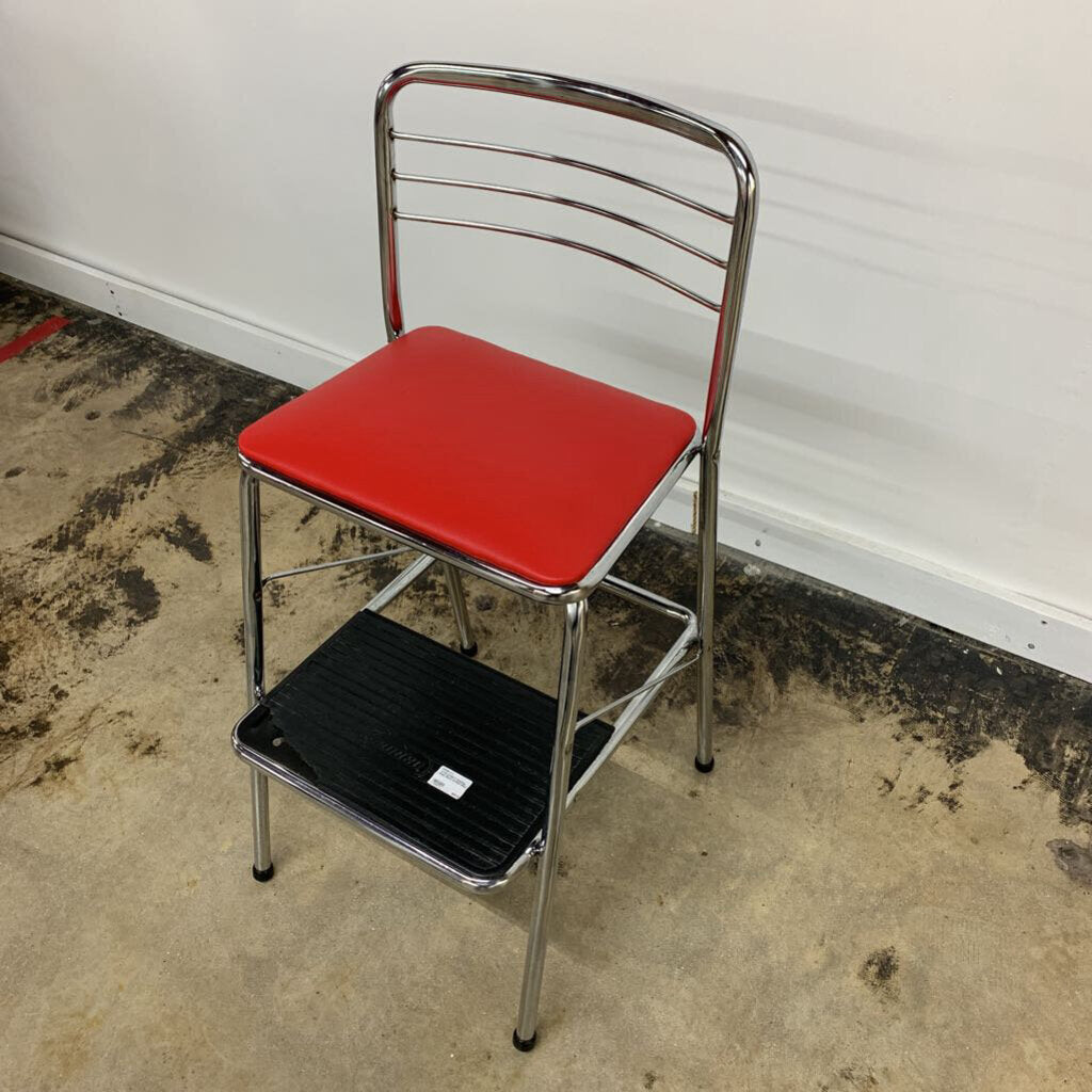 Thriftique Marketplace-VINTAGE COSCO FOLDING STEP STOOL W/RED SEAT