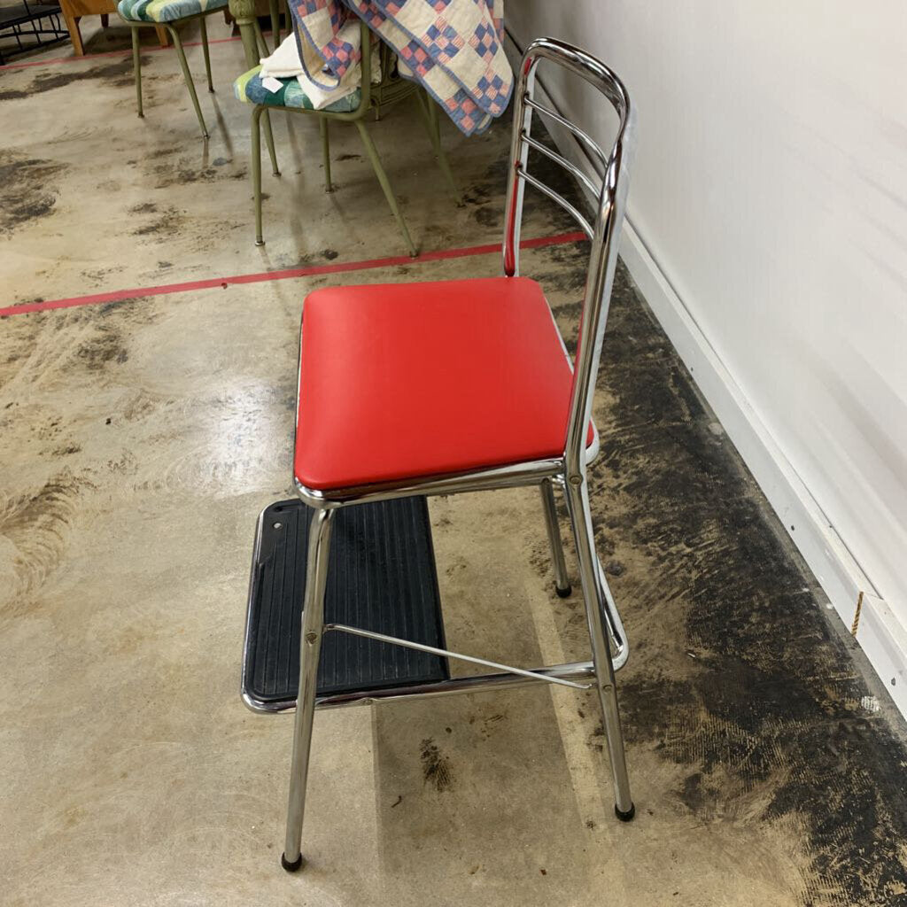 Thriftique Marketplace-VINTAGE COSCO FOLDING STEP STOOL W/RED SEAT