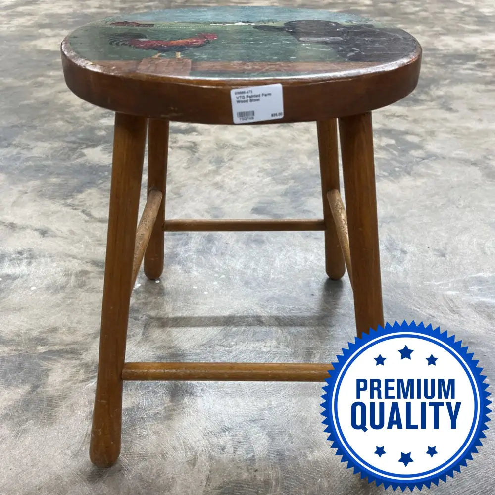 VINTAGE PAINTED FARM WOOD STOOL