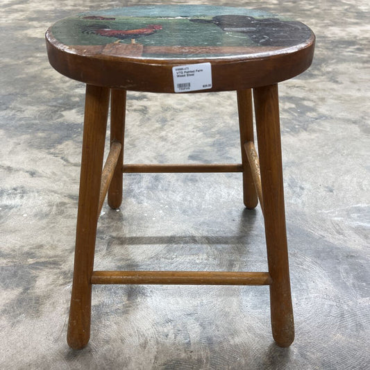 VINTAGE PAINTED FARM WOOD STOOL