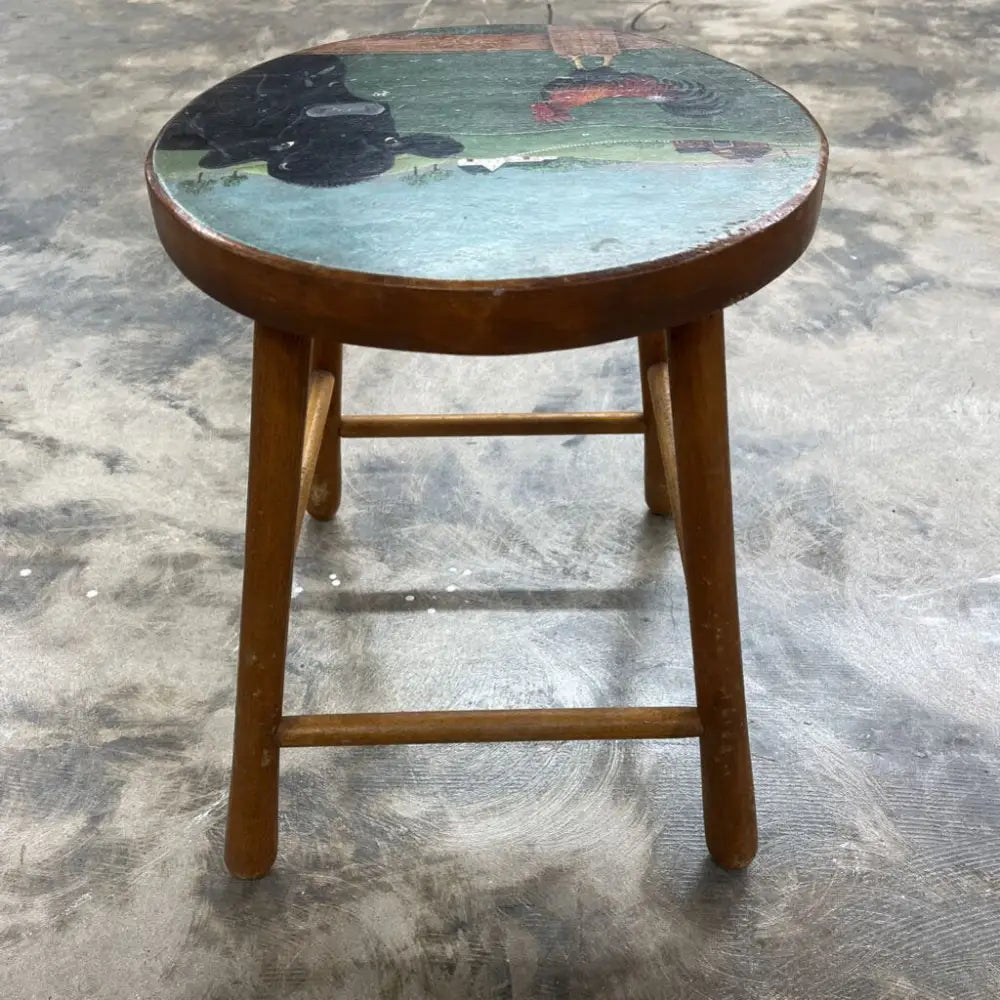 VINTAGE PAINTED FARM WOOD STOOL