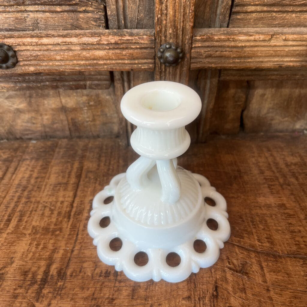 MILK GLASS CANDLEHOLDER-Thriftique Marketplace