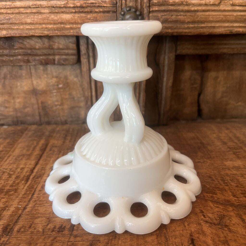 MILK GLASS CANDLEHOLDER-Thriftique Marketplace