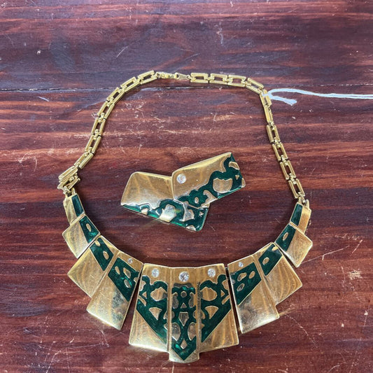 Green Enamel Demi Parure Necklace Set