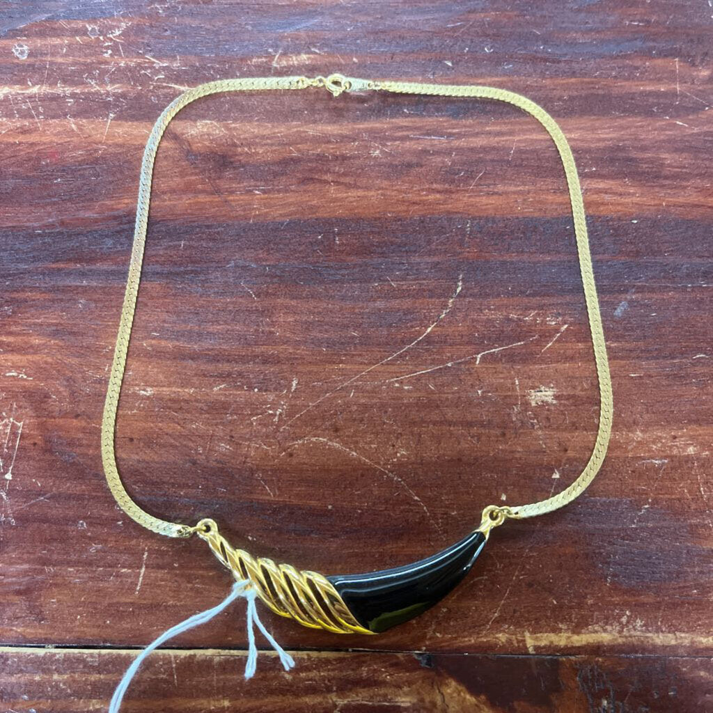 Vintage Black Enamel Bib Necklace