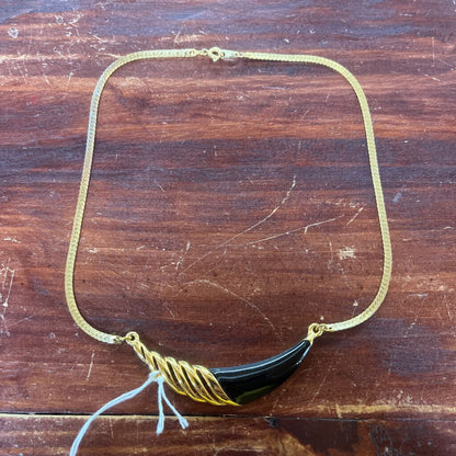 Vintage Black Enamel Bib Necklace
