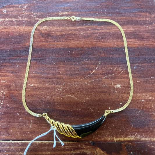 Vintage Black Enamel Bib Necklace