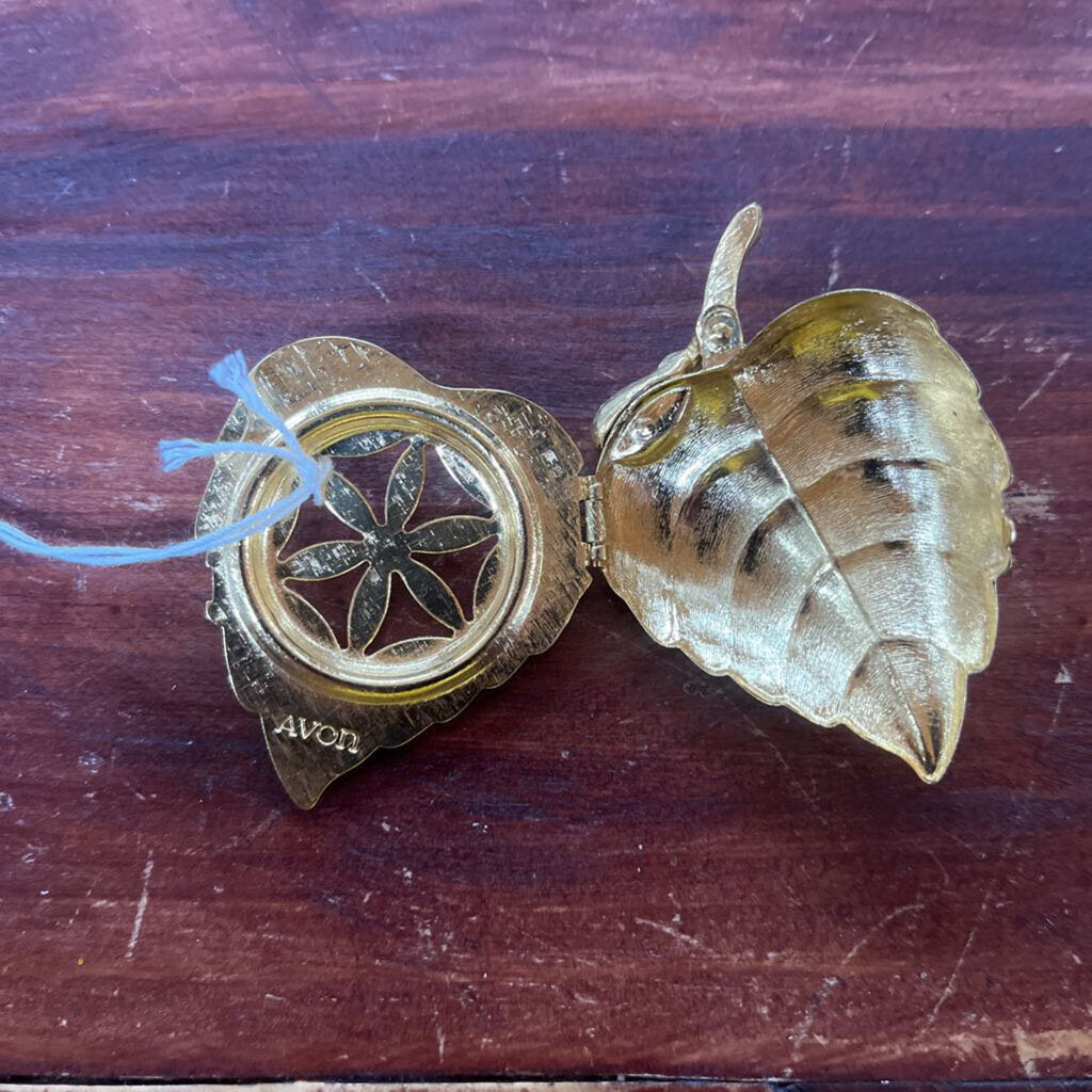 Vintage Pearl Leaf Brooch Perfume Scent Holder