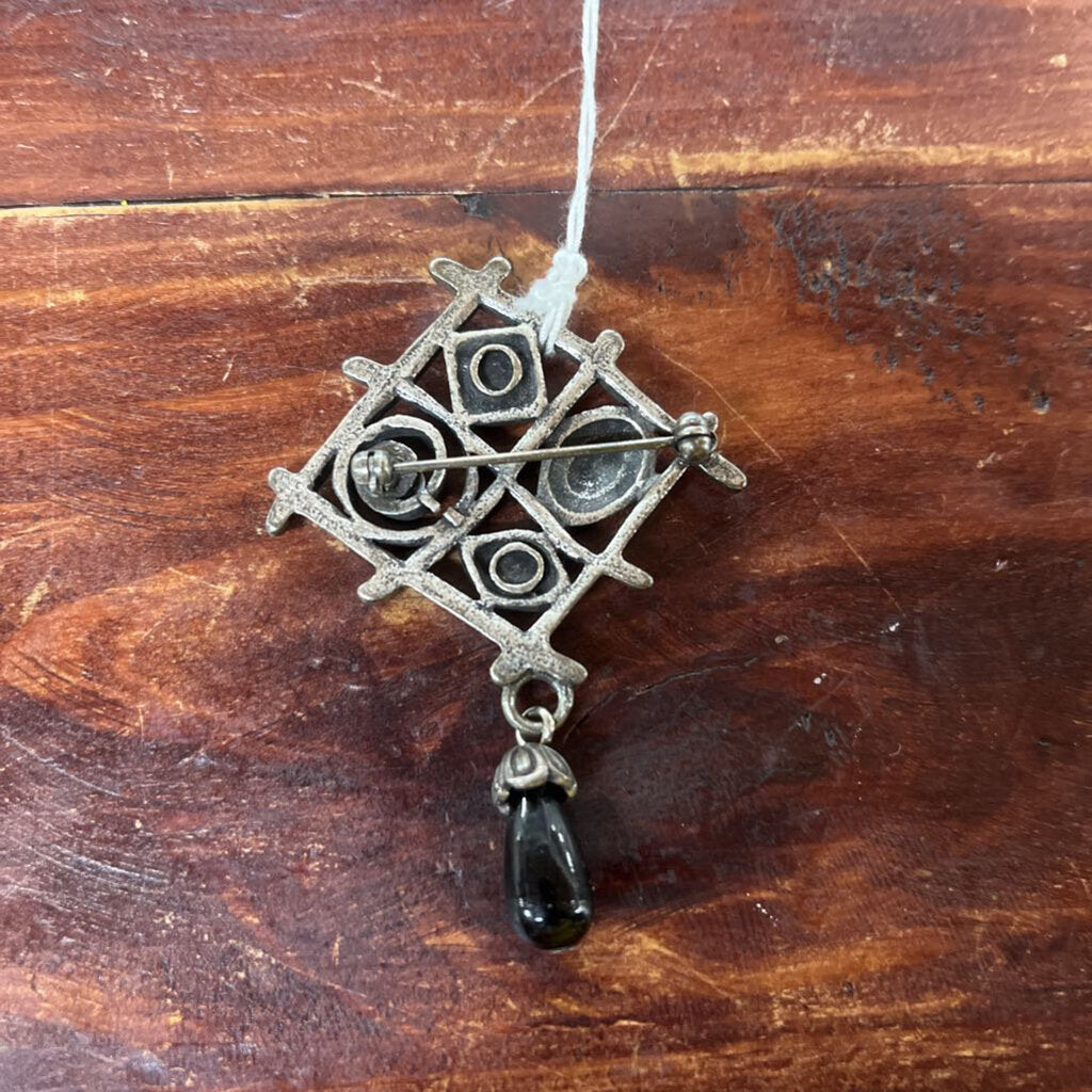 Vintage Silvertone Gemstone Brooch