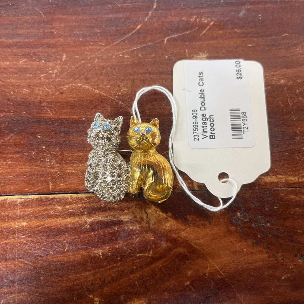Vintage Double Cats Brooch